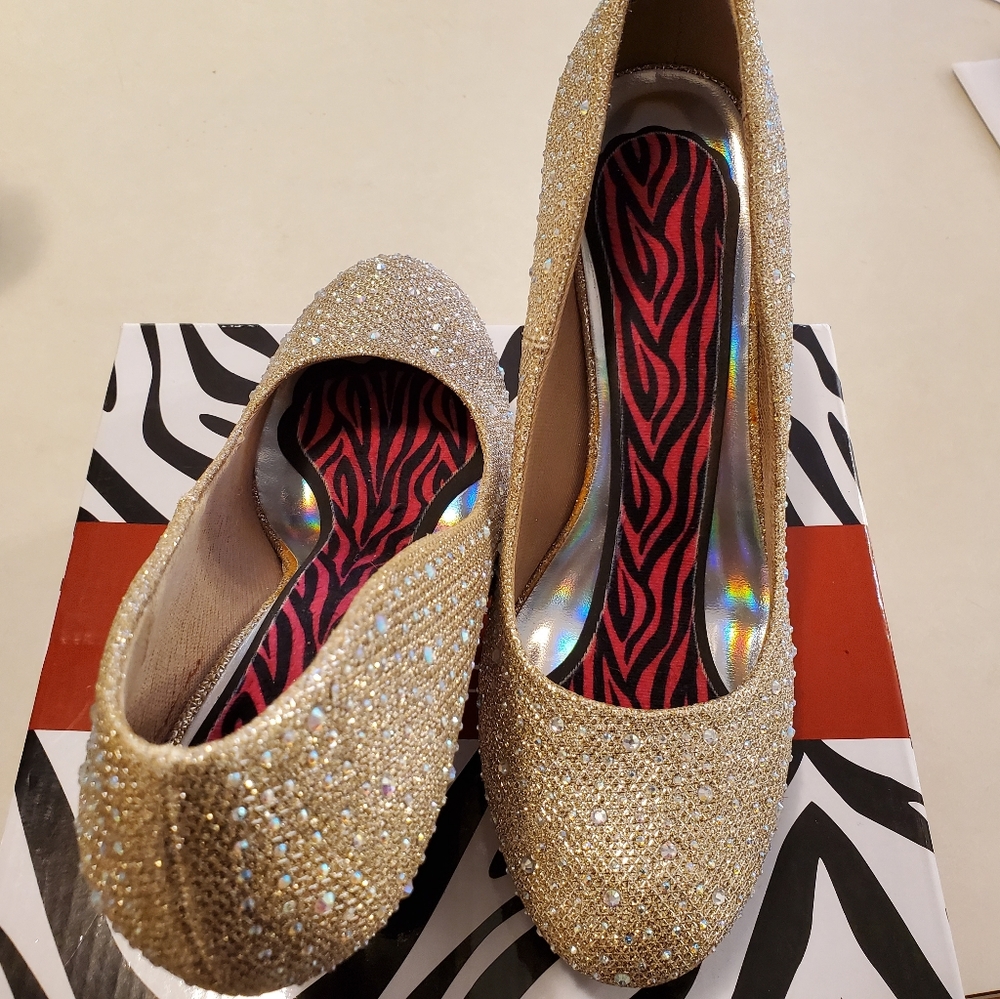 Gold rhinestones heels